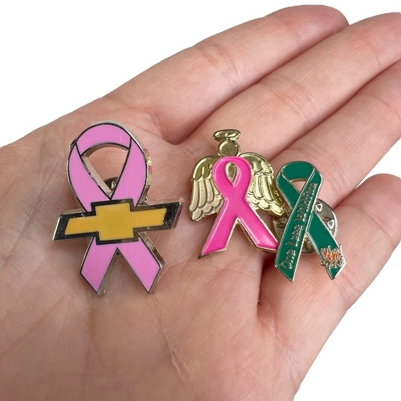 Lot of 4 Ribbon Lapel Pins Breast Cancer & One Less Wildfire - Picture 4 of 7